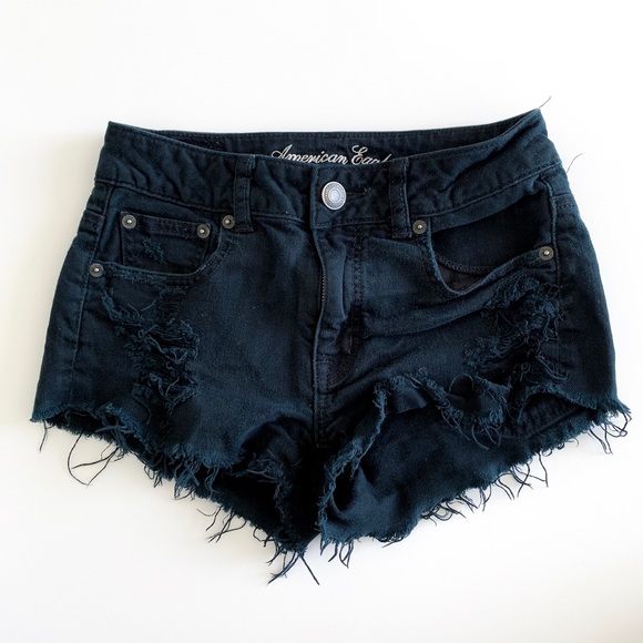 American Eagle Outfitters Pants - American Eagle Black Distressed Frayed Jean Shorts